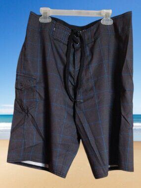 Rusty Brand Grey and Blue Striped Swim Trunks/Board Shorts Size 30